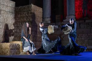 Pase gráfico de la obra 'Electra Jonda', en Mérida. El mito de Electra, uno de los que mejor representa la sed de venganza, llega al Festival de Teatro de Mérida con un toque andaluz, en un espectáculo que fusiona dramaturgia y danza bajo la dirección de Manuel Canseco. EFE/Jero Morales