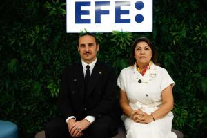 MADRID, 09/09/2026.- La embajadora de Ecuador en España, Wilma Andrade, y el fundador de The Embassy of Nature (TEON), Luis Felipe Fernández-Salvador y Campodónico, VI marqués de Lises, han explicado a EFE la iniciativa impulsada por la organización que aprovechará la celebración del Gran Premio de Fórmula 1 en la capital española para proyectar la biodiversidad, la identidad y el patrimonio del país sudamericano e impulsar el turismo y la inversión. EFE/ Sergio Barrenechea