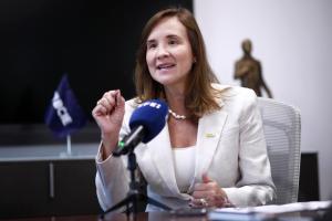 La presidenta del Banco Centroamericano de Integración Económica (BCIE), Gisela Sánchez, habla durante una entrevista con EFE este miércoles, en Tegucigalpa (Honduras). EFE/ Gustavo Amador